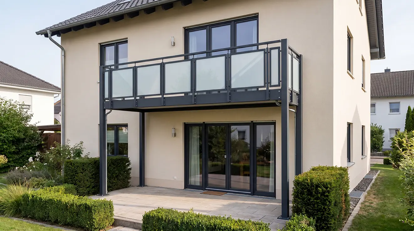 Anbaubalkon mit Glasgeländer an einem Wohnhaus in Pirmasens